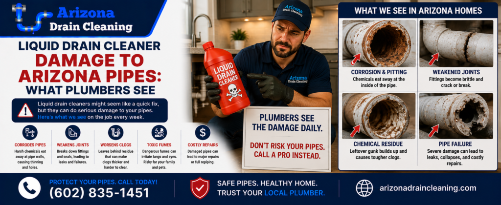Liquid Drain Cleaner Damage to Arizona Pipes: What Plumbers See