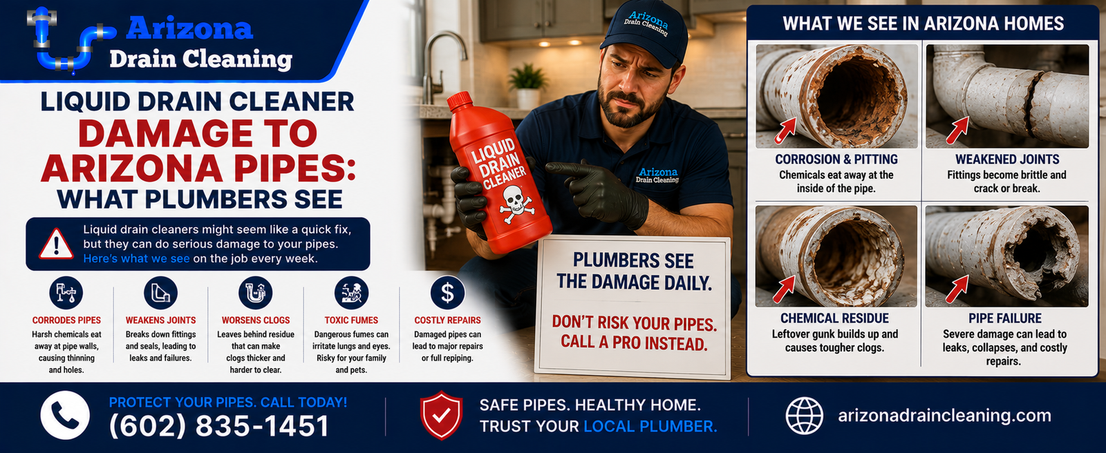 liquid drain cleaner pipe damage arizona